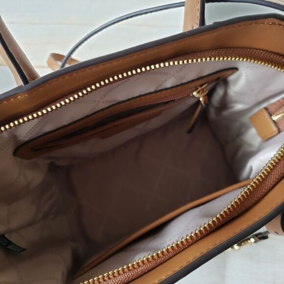 Michael Kors Signature Logo Avril Top Zip Satchel/Crossbody Handbag Small Brown - Picture 8 of 16